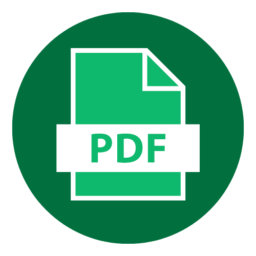 A white and green PDF icon on a dark green circle background