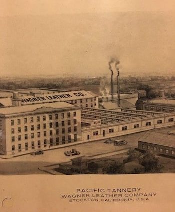 pacific tannery vintage A vintage photograph of a large building. The image if labelled "Pacific Tannery Wagner Leather Company Stockton, California, U.S.A."